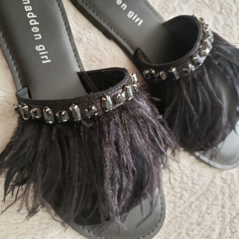 Madden Girl Feather Rhinestone flat sandal